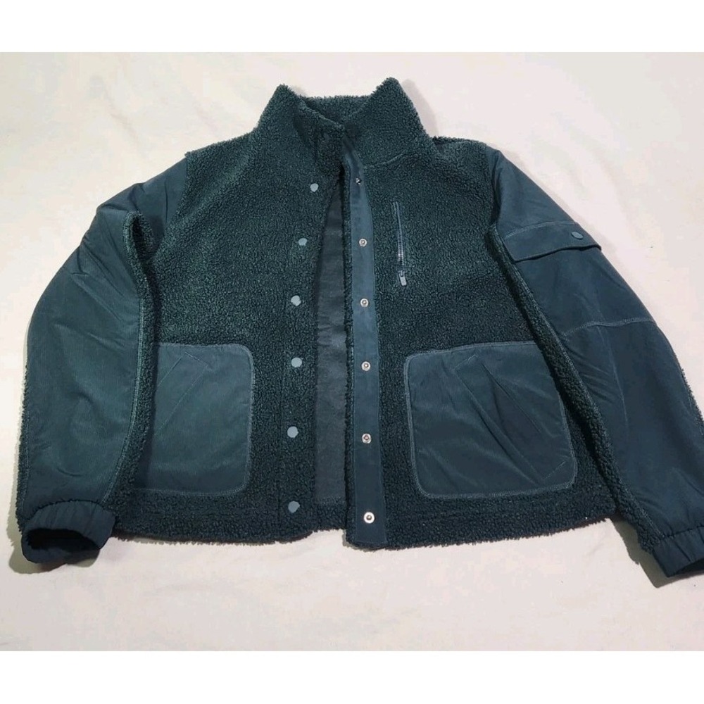 FLX Womens Medium Teal Sherpa Utility Jacket With Full Front Snap & Pockets